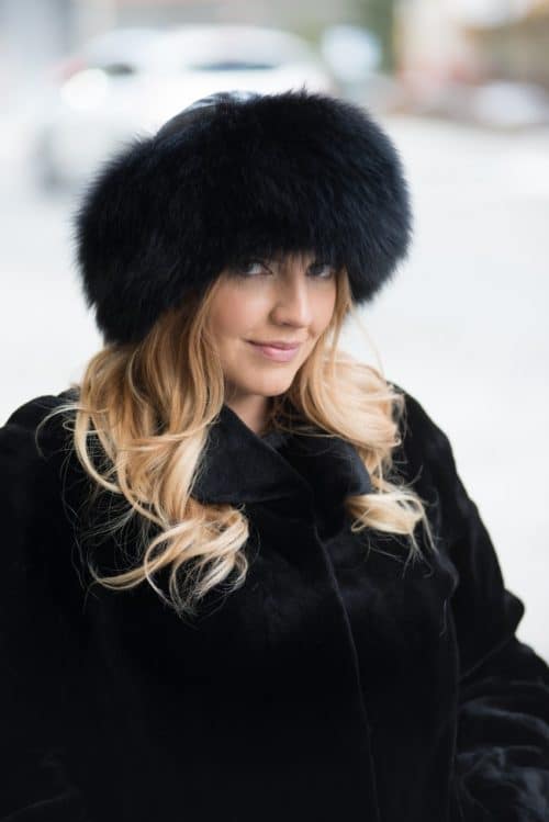 Black Leather with Black Arctic Fox hat