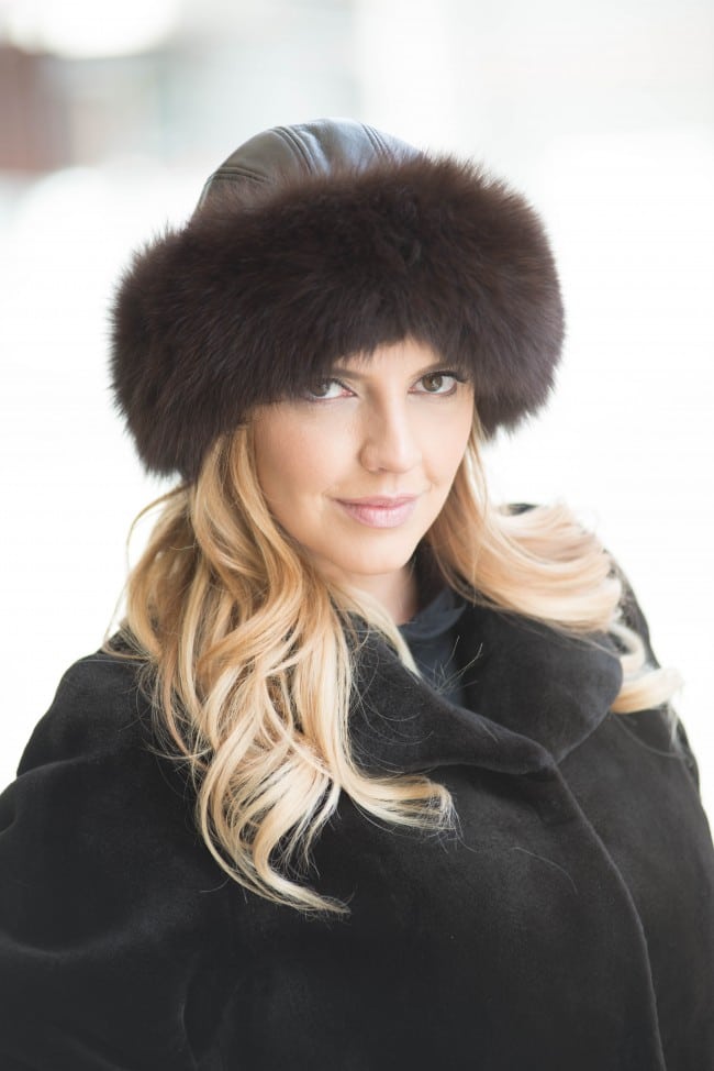 Brown Leather with Black Arctic Fox hat