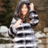 Natural Chinchilla Parka With Hood 32inch black and white