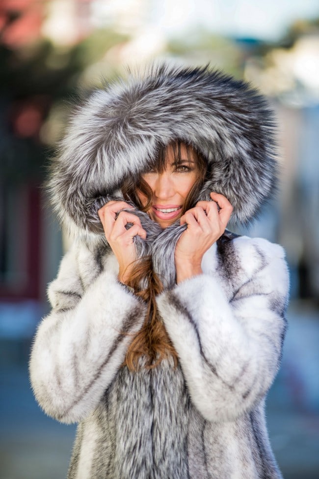 Natural Cross Mink Hooded Parka With Silver Fox
