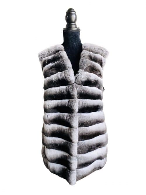 front view of a atural Chinchilla Vest With Cashmere Sweater Back
