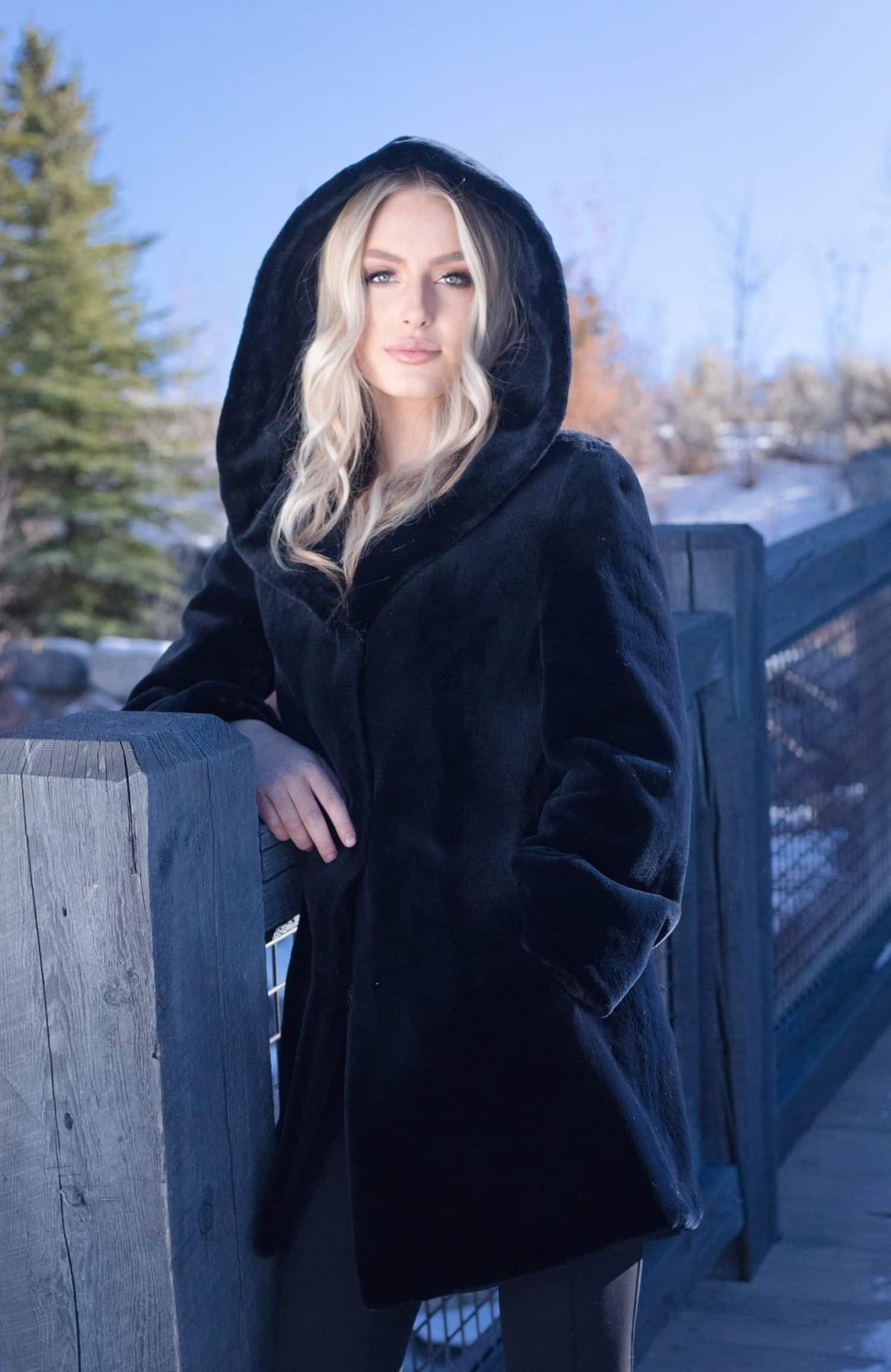 Natural Cross Mink Hooded Parka With Silver Fox Tuxedo 32