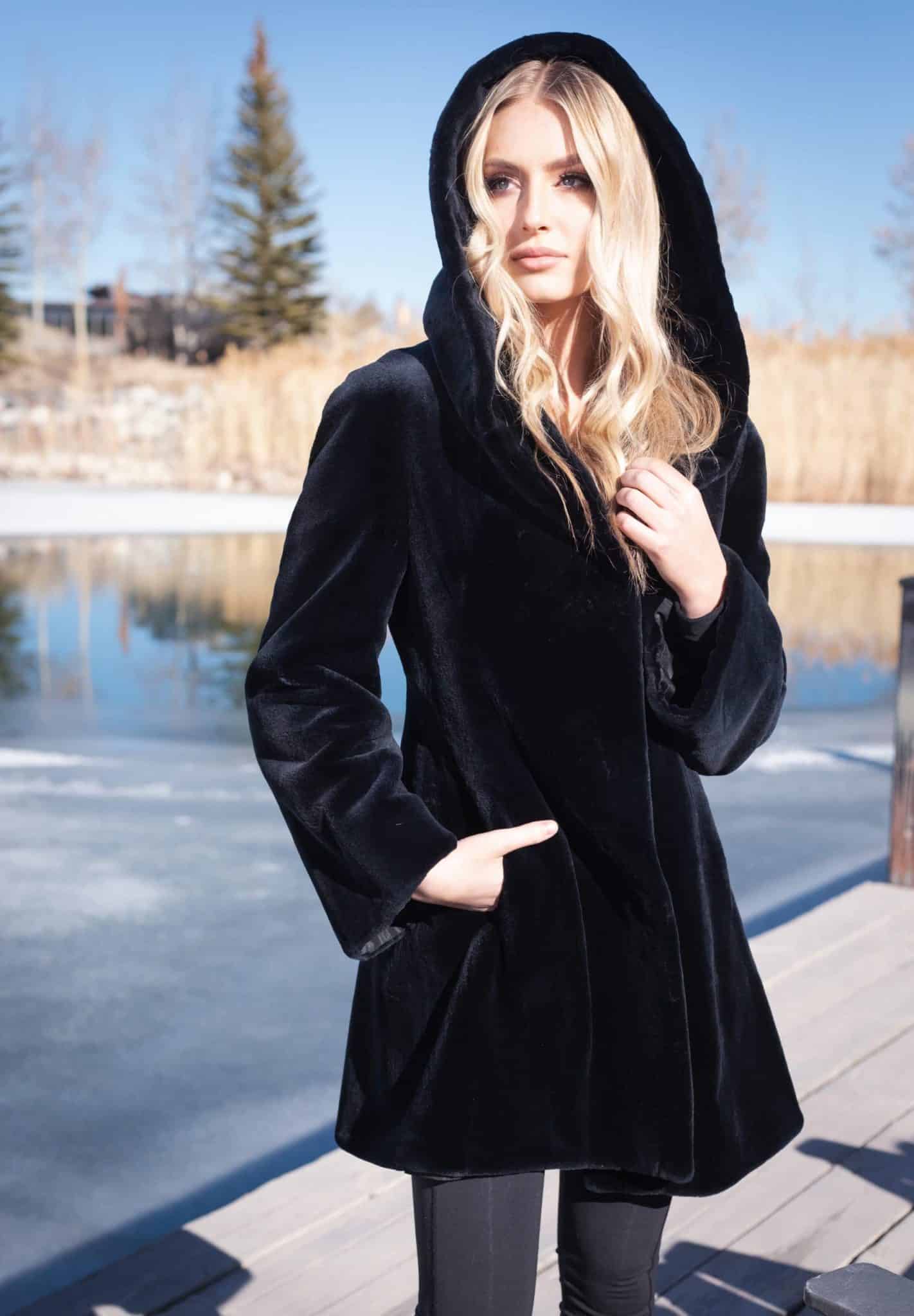 Sheared Mink With Natural Chinchilla Tuxedo Collar & Cuffs Reversible to Rainwear