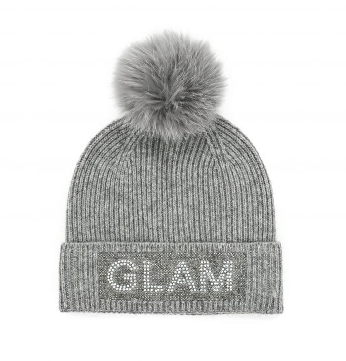 "GLAM" Hat with Crystals & Fox Pom Pom