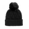 Wool Blend Knitted Hat with Fox Pom Pom - Black