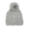 Wool Blend Knitted Hat with Fox Pom Pom - Grey