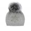 Snowflake Hat with Fox Fur Pom Pom gray