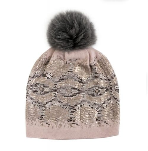 Bling Hat with Fox Fur Pom Pom