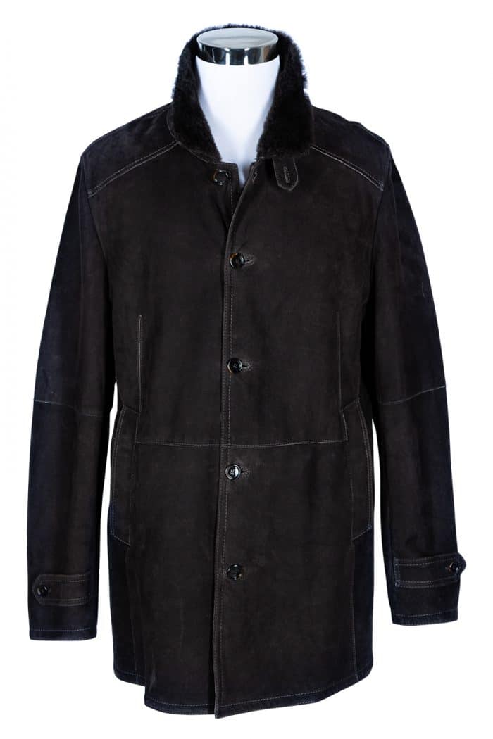 Front view of a Men's Light Weight Embossed Merino Lamb Hand Tanned Shearling- 34"