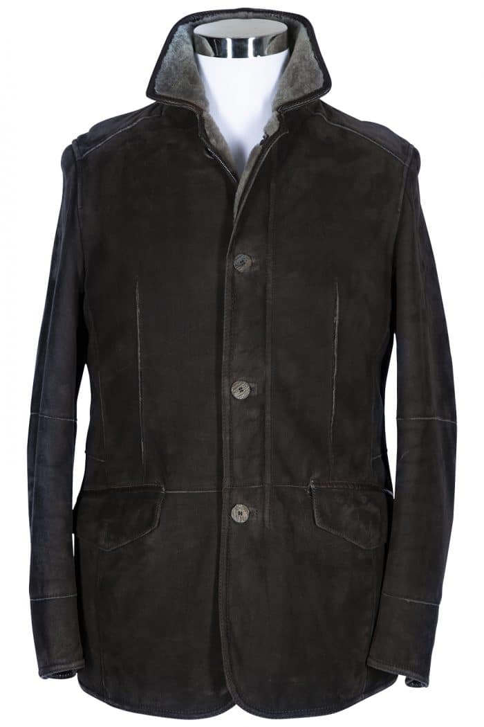 Mens Lightweight Embossed Hand Tanned Italian Shearling- 30" view from the front