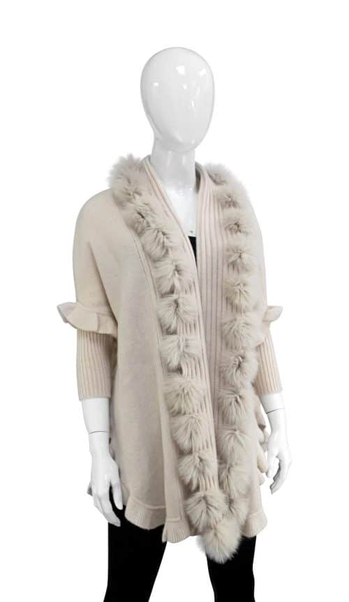 Wool Blend Sweater With Ruffles & Trimmed with Fox tan