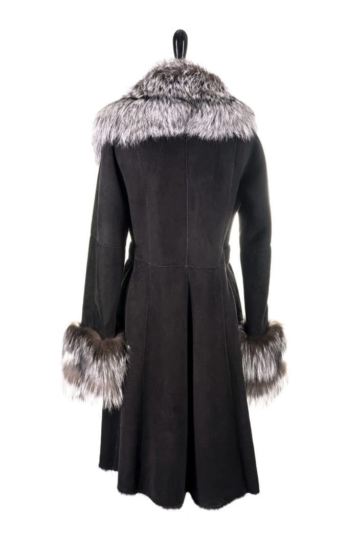41” Merino Shearling with Dyed Silver Fox Collar and Cuff Dyed to Match