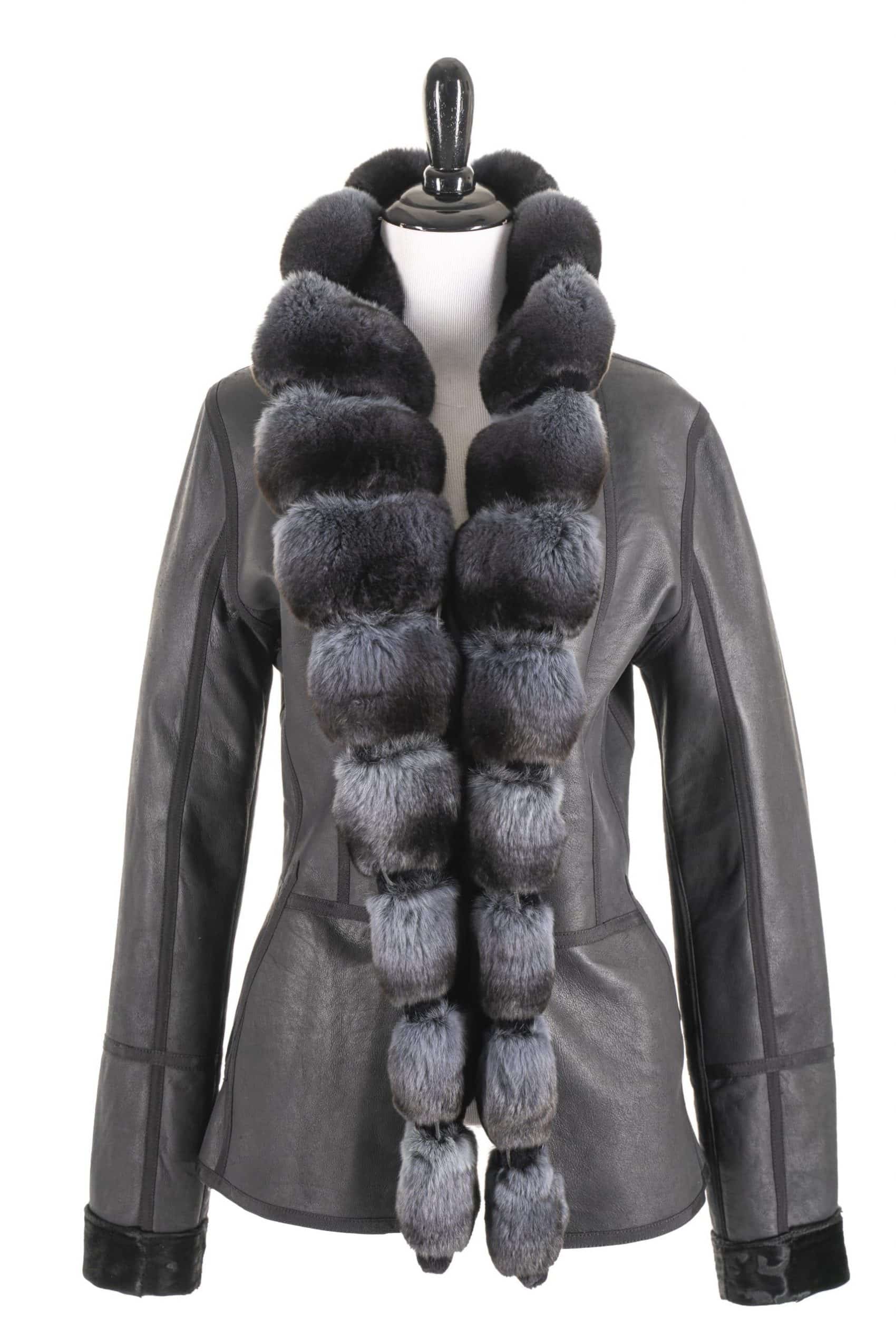 Russian Broadtail Reversible to Shearling with Dyed Chinchilla Tuxedo collar black