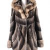 Mink Body With Sheared Mink Inserts and Russian Sable Trimmed Hood and Cuffs brown front view