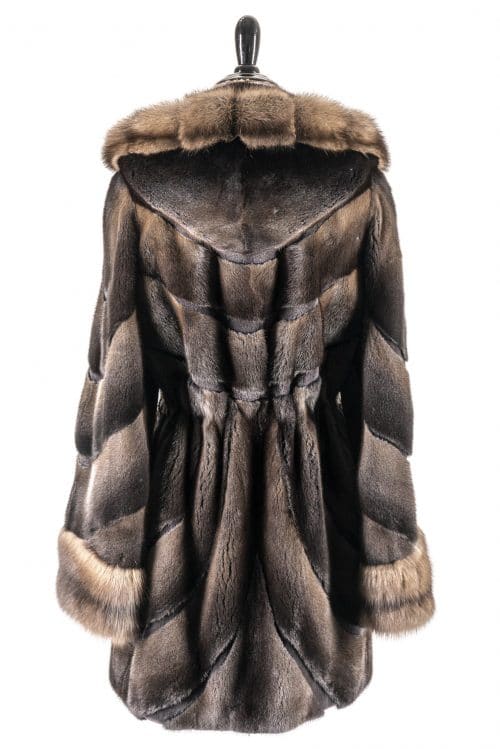 Mink Body With Sheared Mink Inserts and Russian Sable Trimmed Hood and Cuffs brown