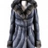 Mink Body With Sheared Mink Inserts and Russian Sable Trimmed Hood and Cuffs blue with hood