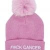 Pink cancer hat with pink pom pom