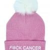 Pink cancer hat with white pom pom