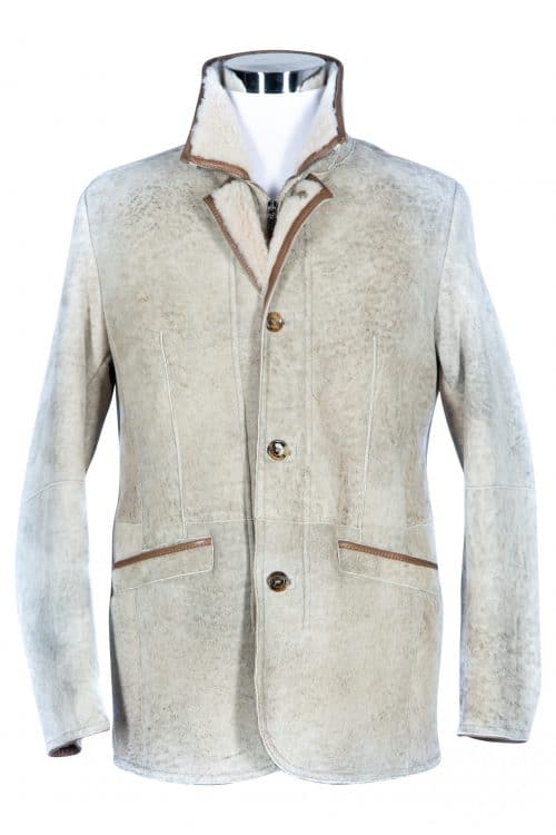 front view hand tanned ultralight italian made merino shearling jacket