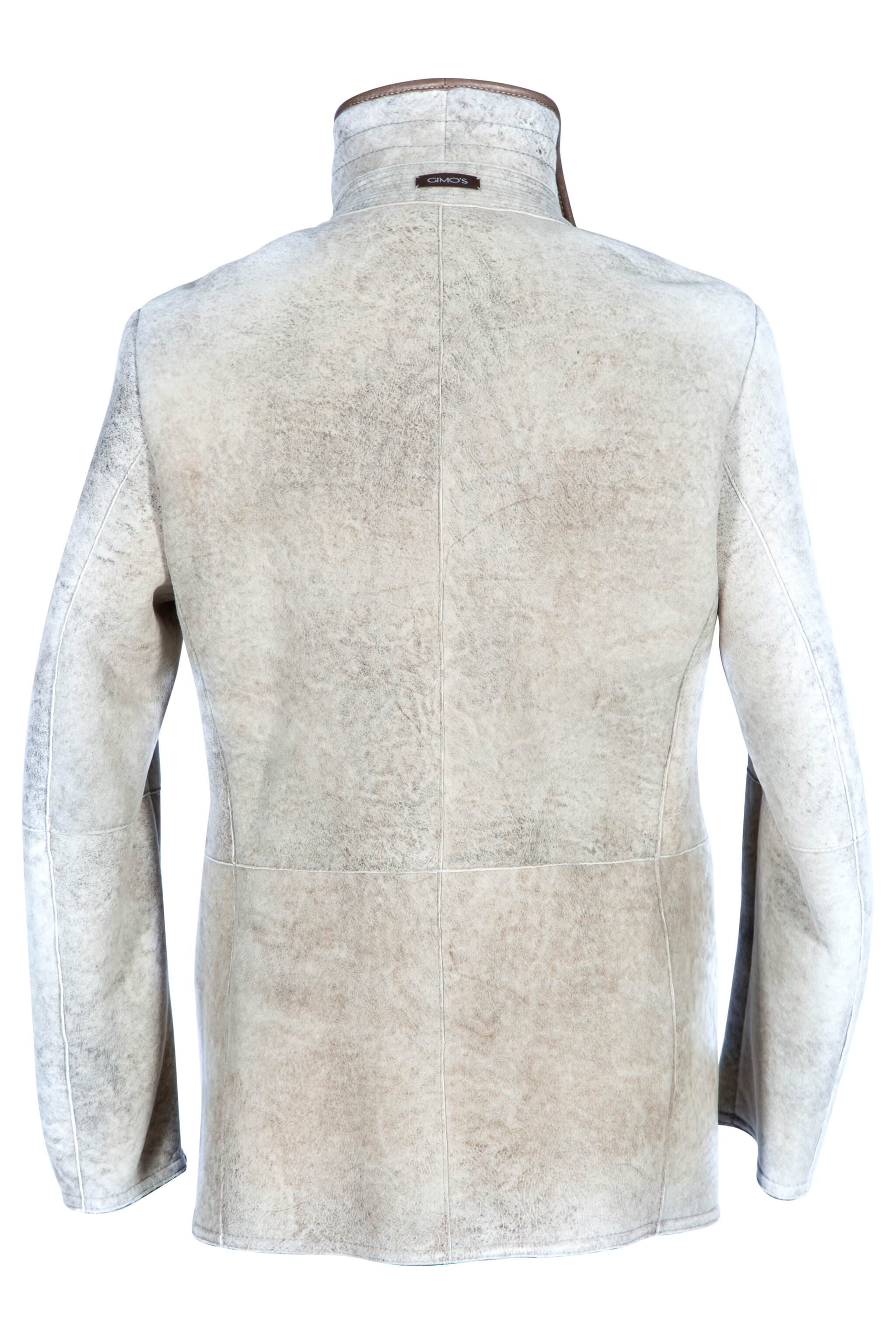 Back view of hand tanned ultralight italian made Merino shearling jacket