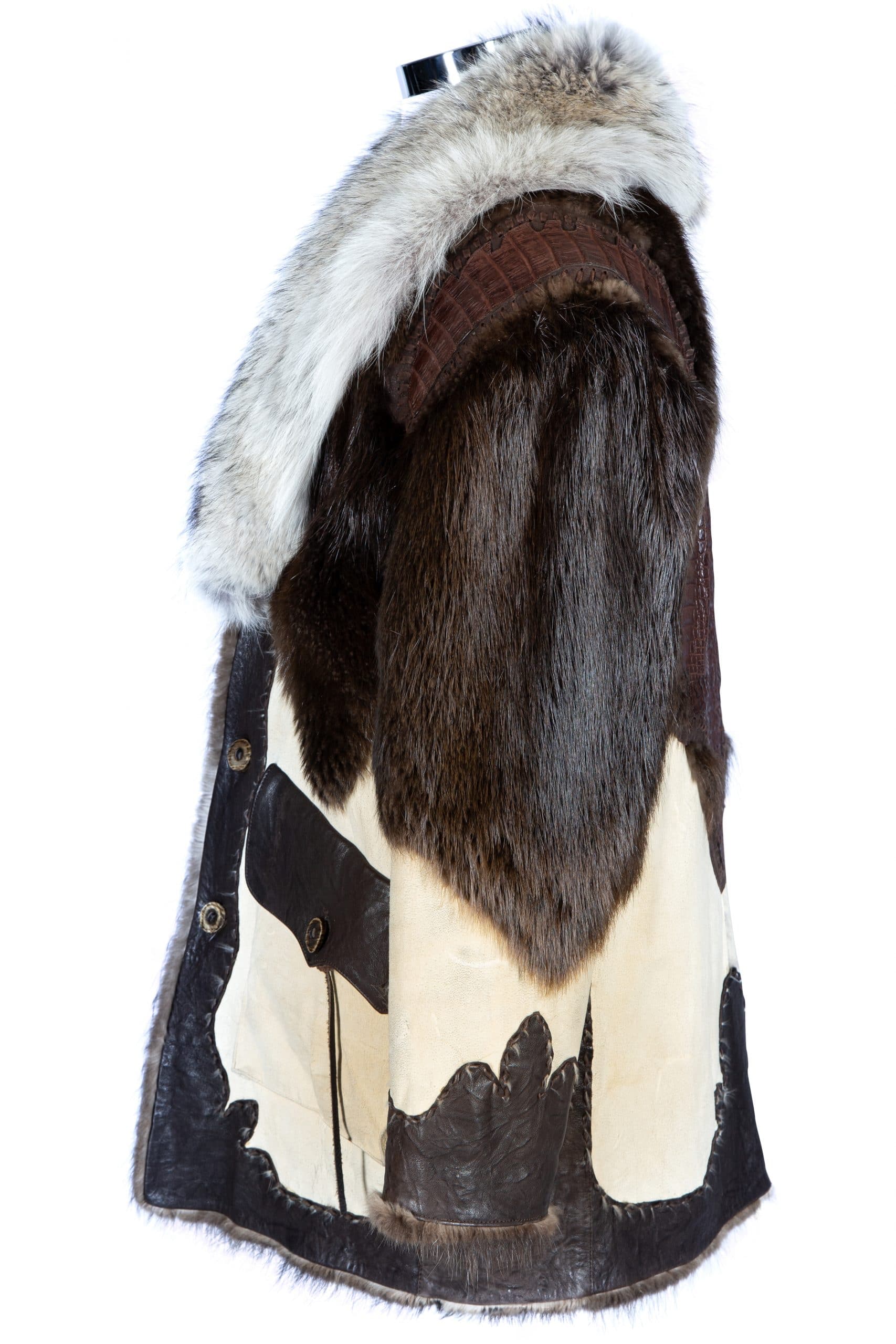 34” Long Haired Beaver Shearling with Coyote & Alligator Accents ...