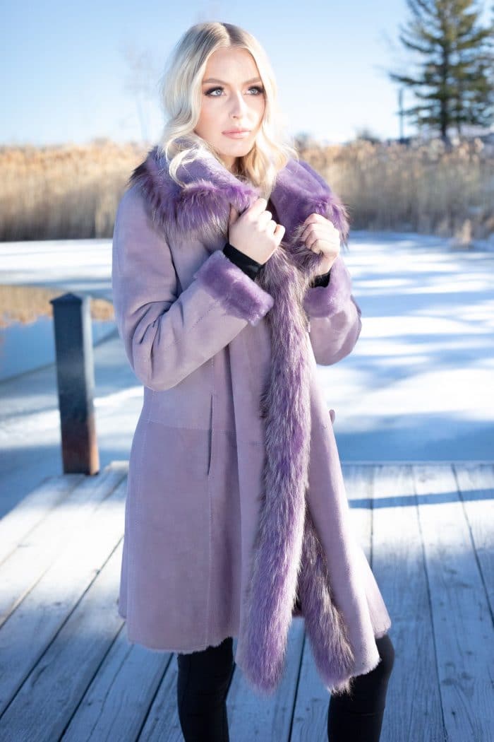 Merino Shearling with Dyed Silver Fox- 36” in purple