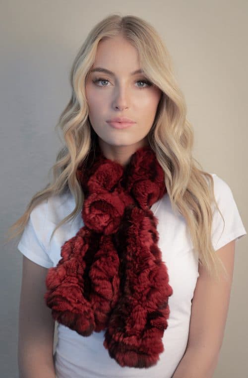 Chinchilla Knit Scarf with Rosette in red