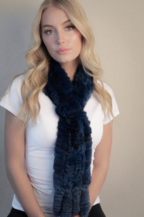 Dyed Chinchilla Knit Scarf with Rosette