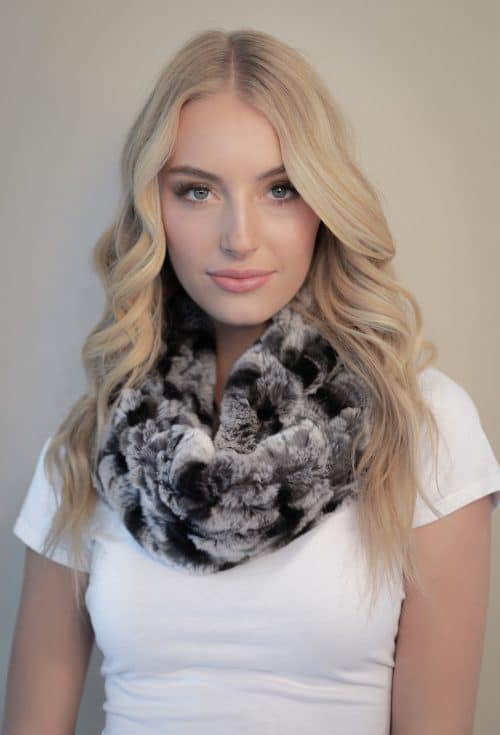 Chinchilla Rex Infinity Scarf black, white and gray