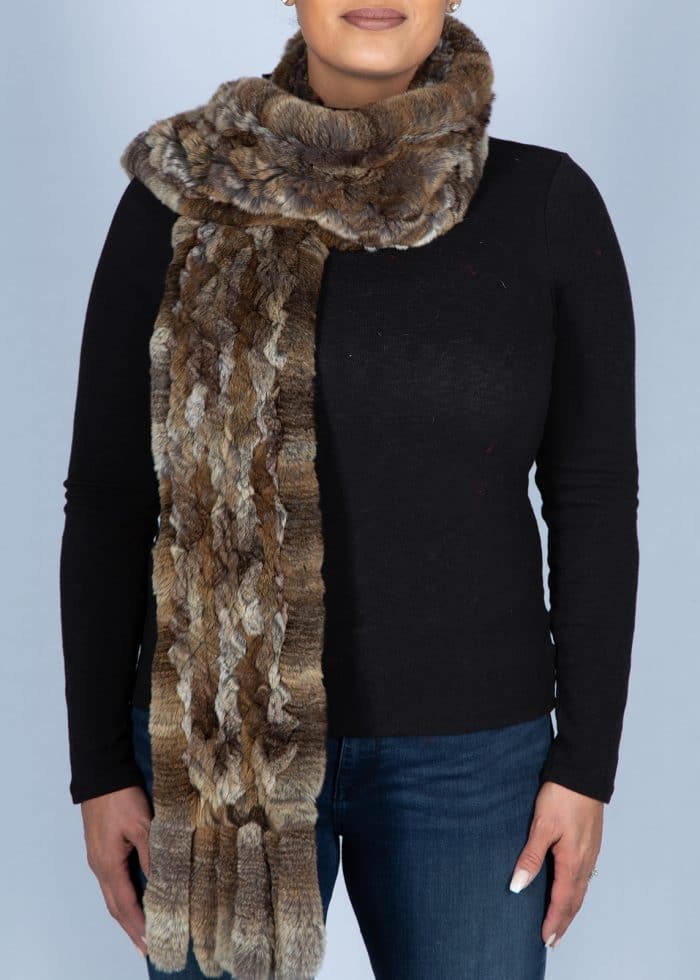 waist length brown scarf on woman