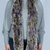 long purple and gray long scarf on woman