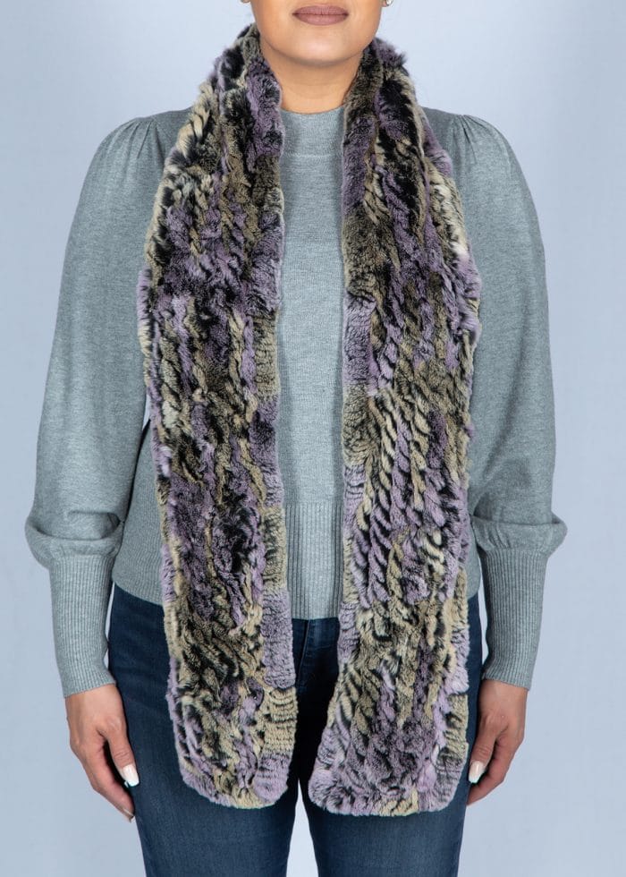 long purple and gray long scarf on woman