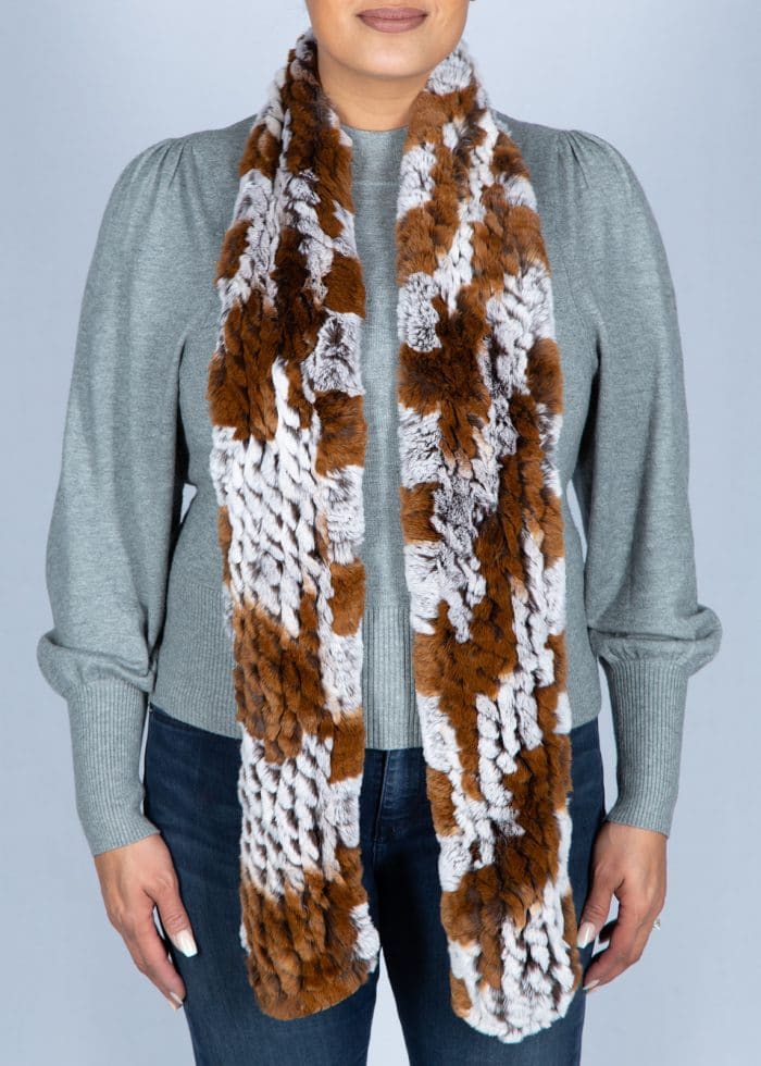 brown and gray long scarf on woman