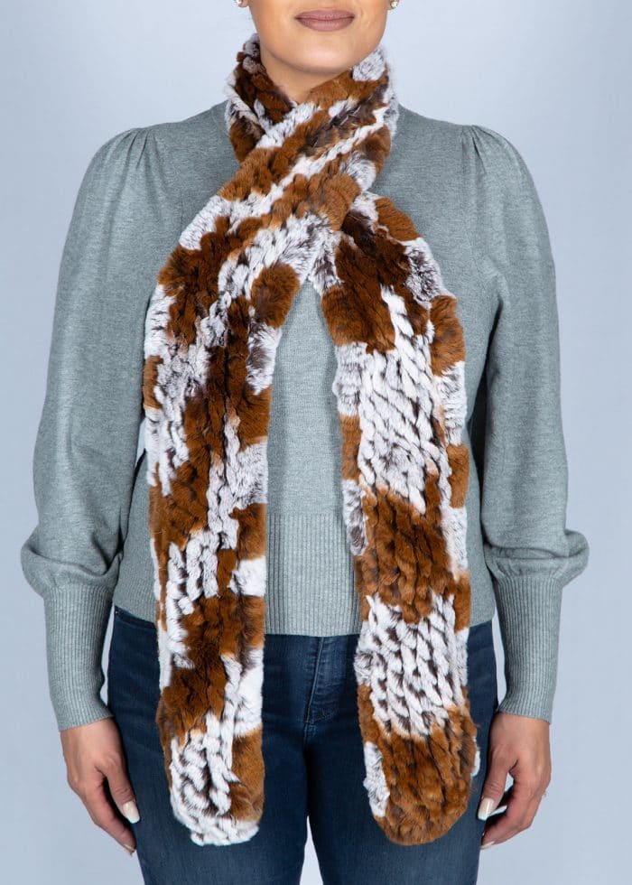 brown and gray long scarf crossed