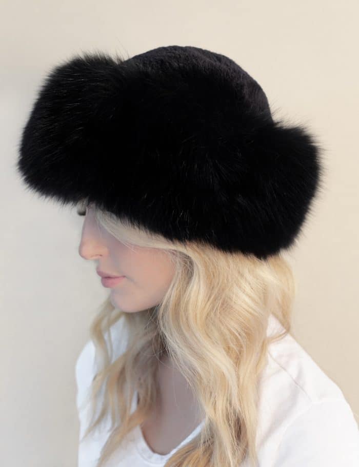 Suede Crown Hat with Fox Fur Cuff