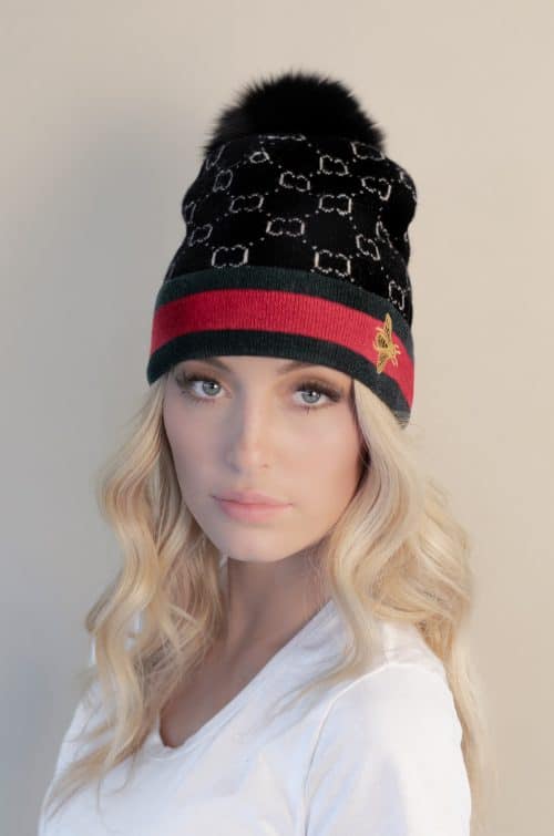 WOOL & FOX HAT WITH BEE EMBROIDER FOX POM POM