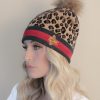 EMBROIDER ANIMAL PRINT HAT WITH FOX POM