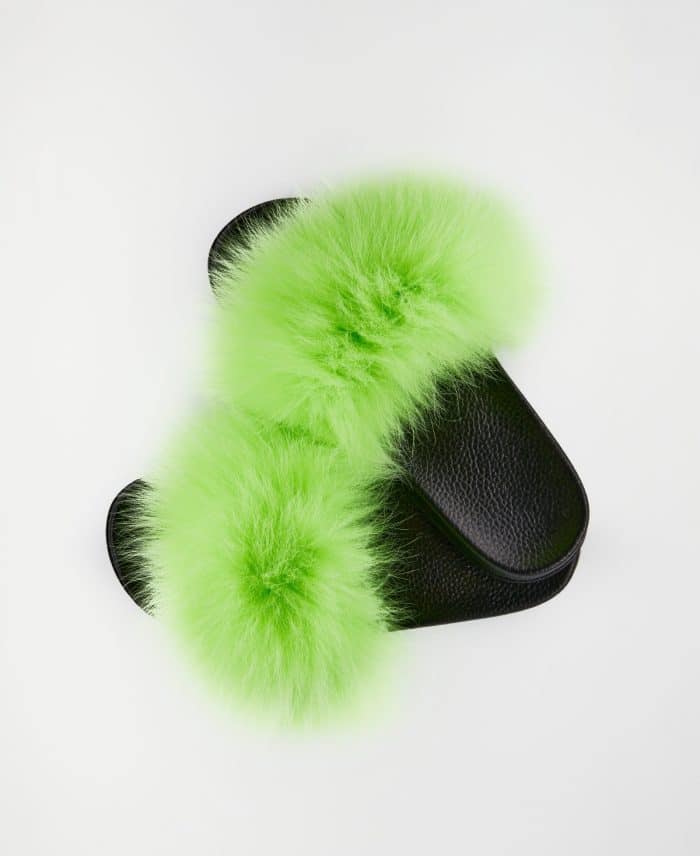 Lime green fur slippers