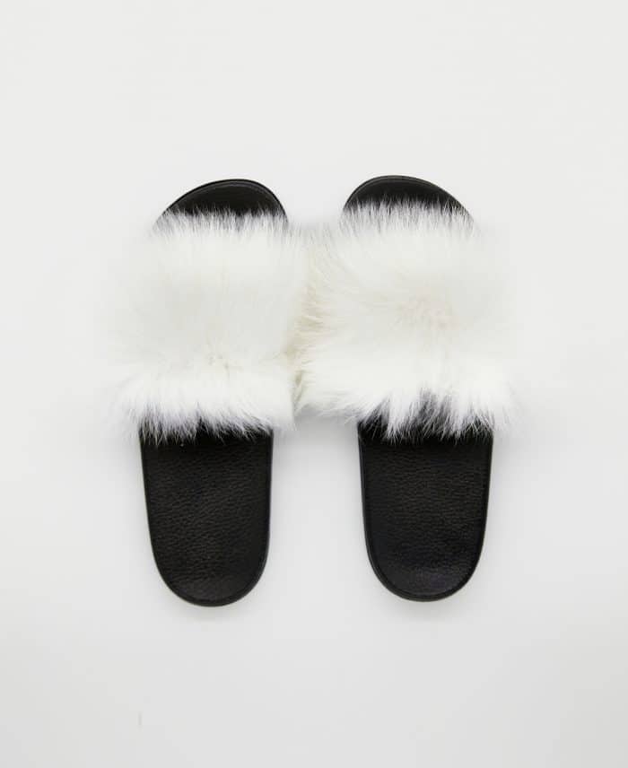 White fur slippers