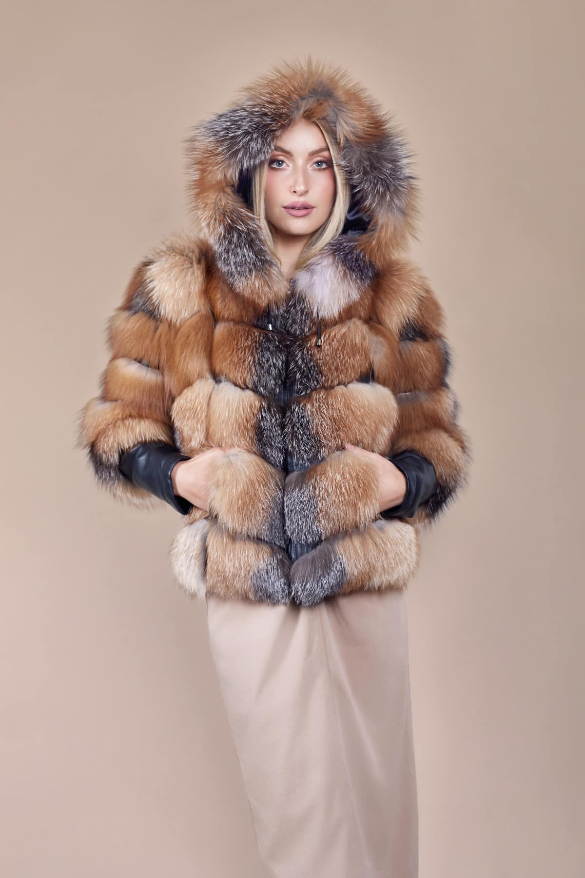 Crystal Fox Fur Bomber with Dyed Silver Fox Fur