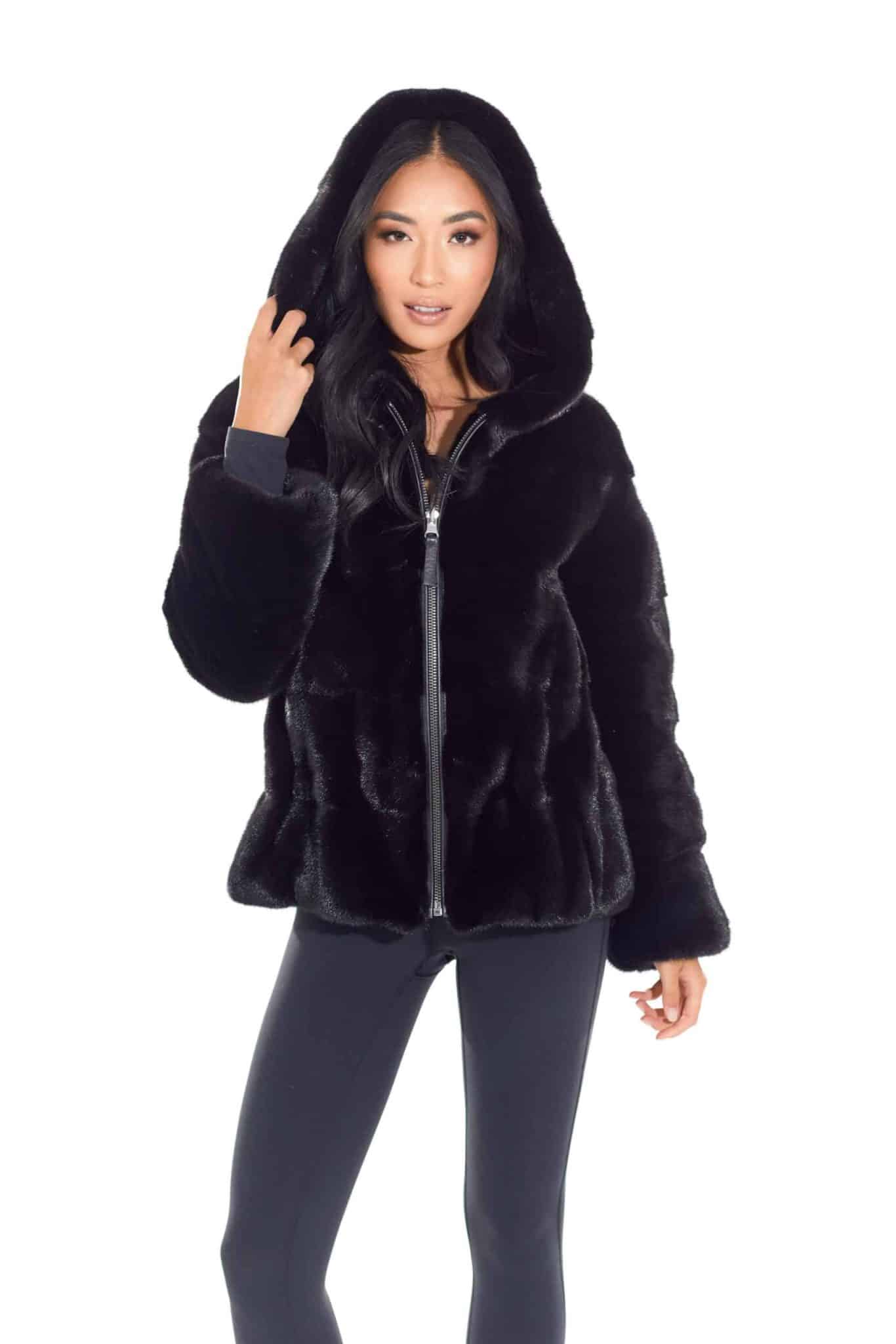 The Melina - Reversible Horizontal Cut Mink Fur Jacket with Hood