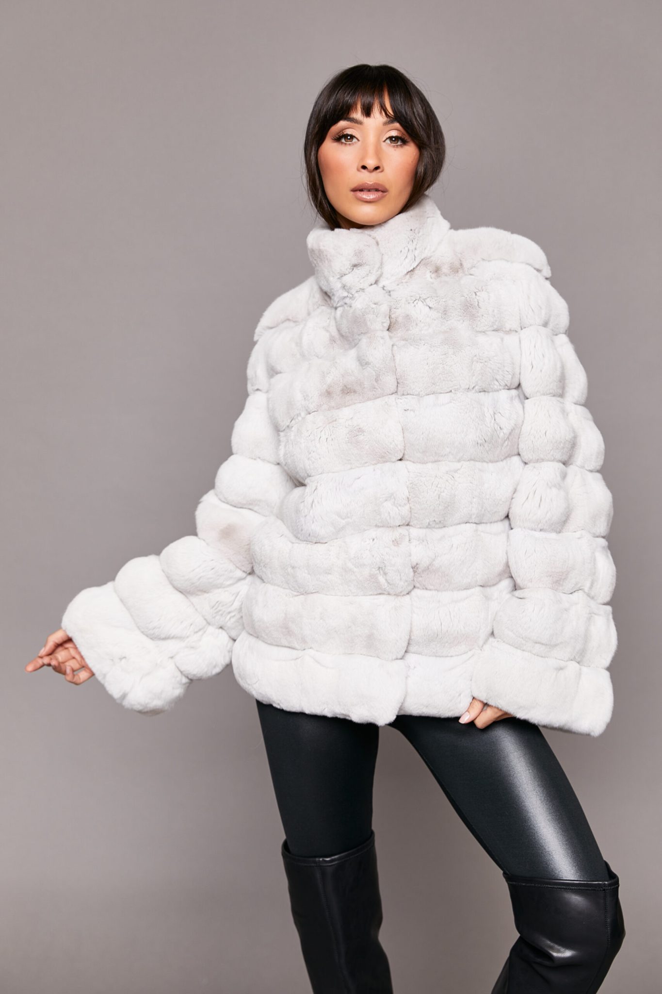 The Jesy Genuine Chinchilla Coat with Stand Up Collar - Sitka Fur