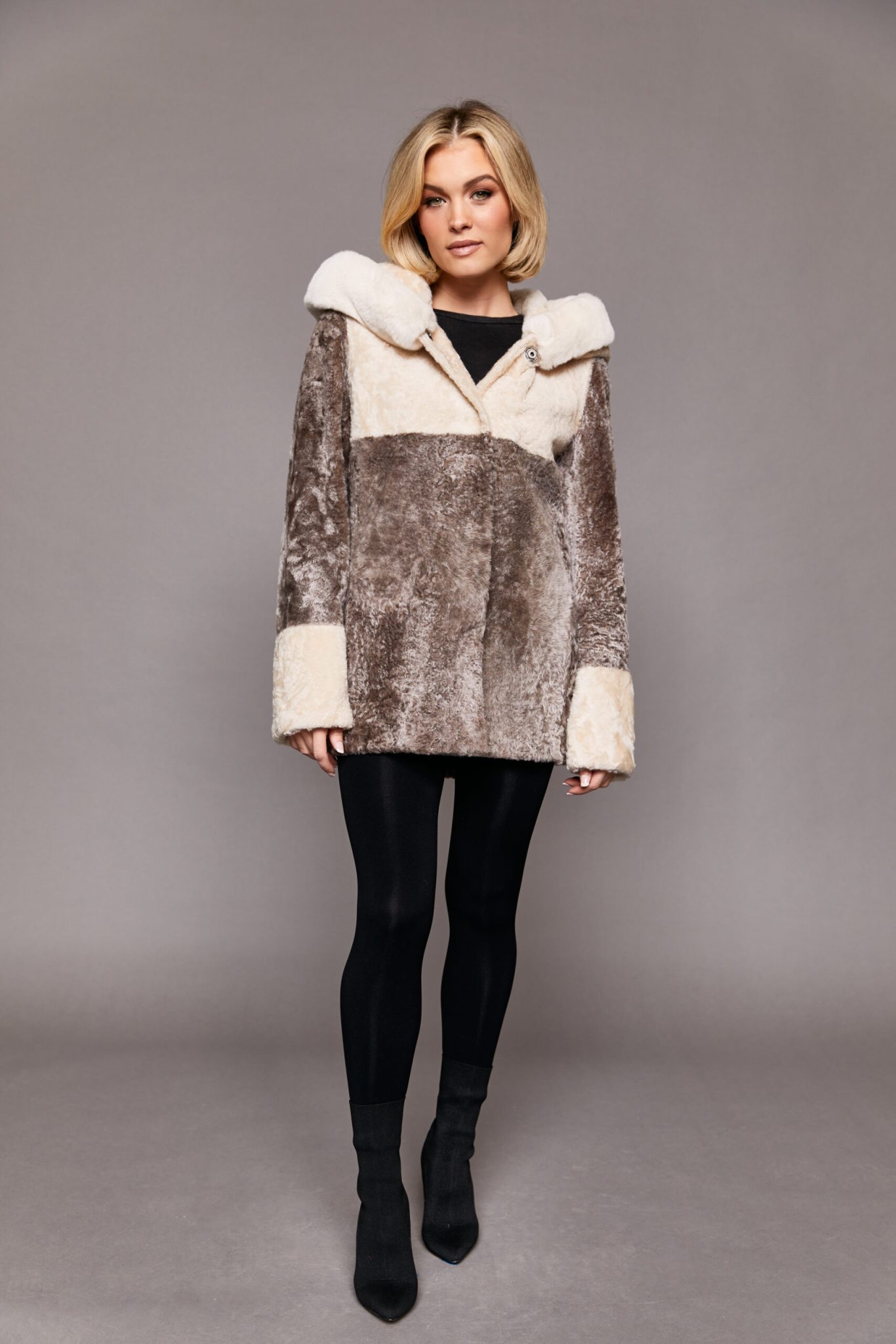 The Fudeda Reversible Astrakhan Coat with Chinchilla Fur Hood
