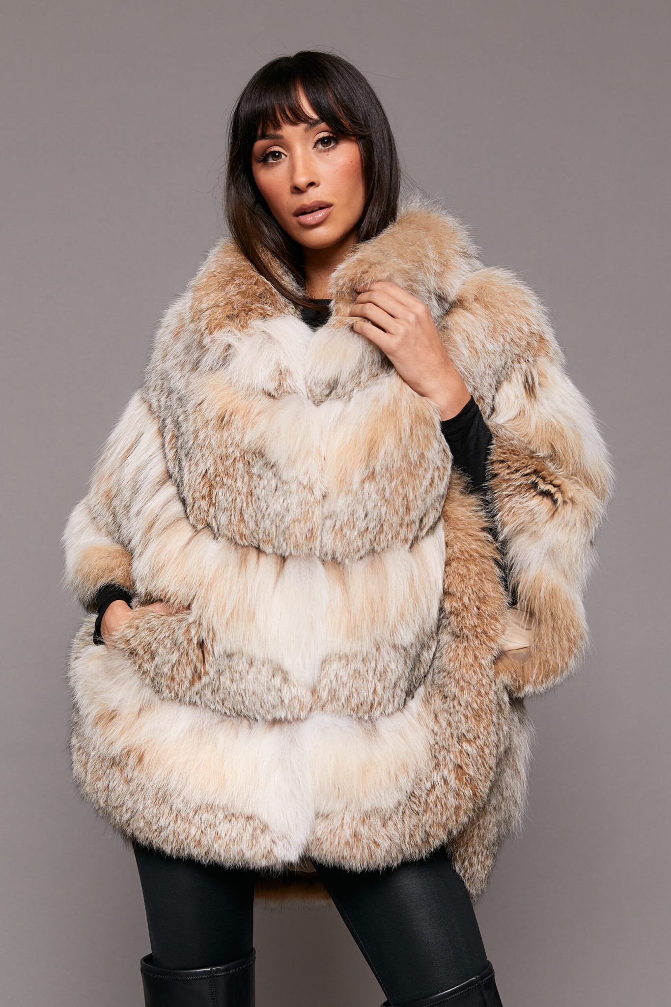 Needles リアルラビットファー レオパード トグルボタン ジャケット The Jodi Genuine Natural Hand-Matched Canadian Lynx Fur Cape