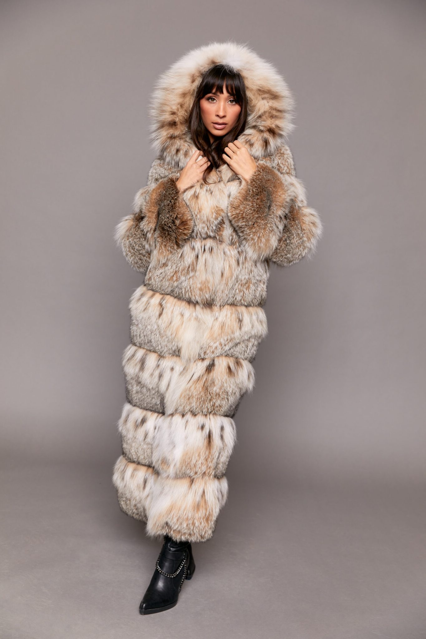 The Lola - Full-Length Canadian Lynx Fur Coat with Hood - Sitka
