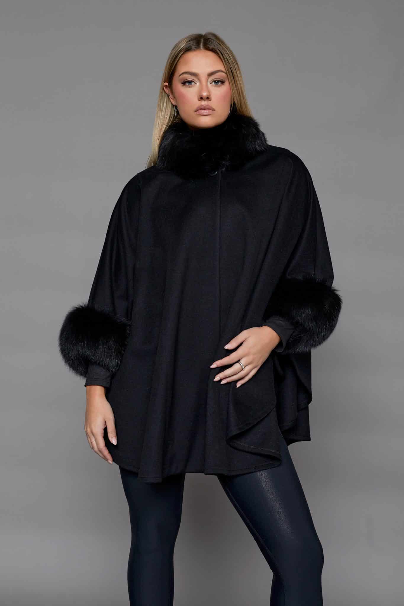 The Amy Loro Piana Super Fine Wool Cape - Black - Front