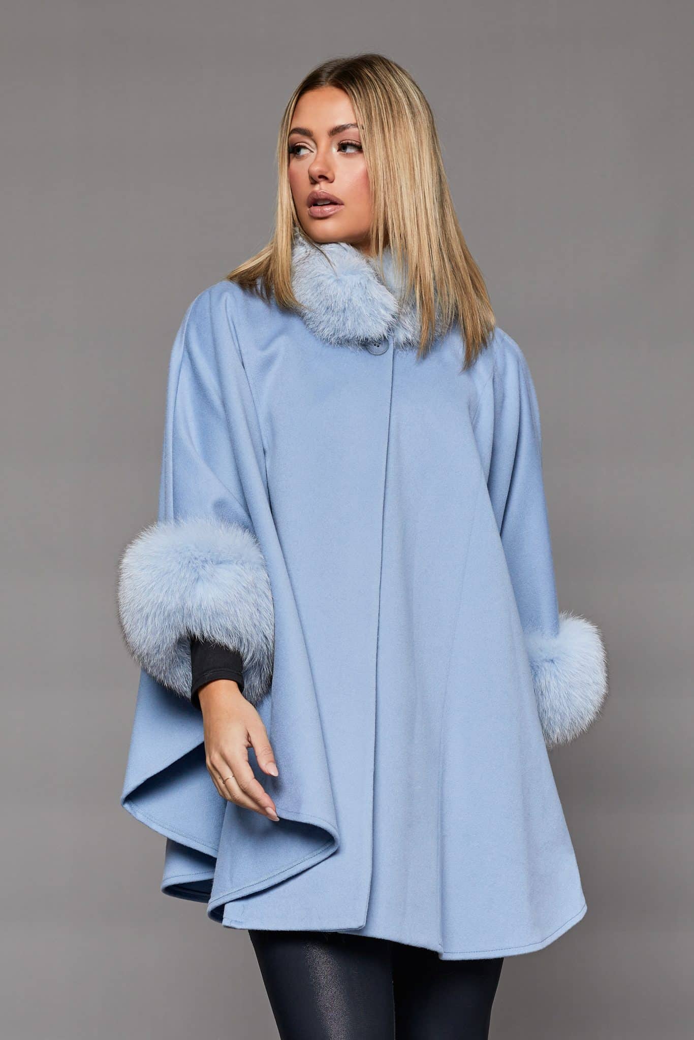 The Amy Loro Piana Super Fine Wool Cape - Baby Blue - Front