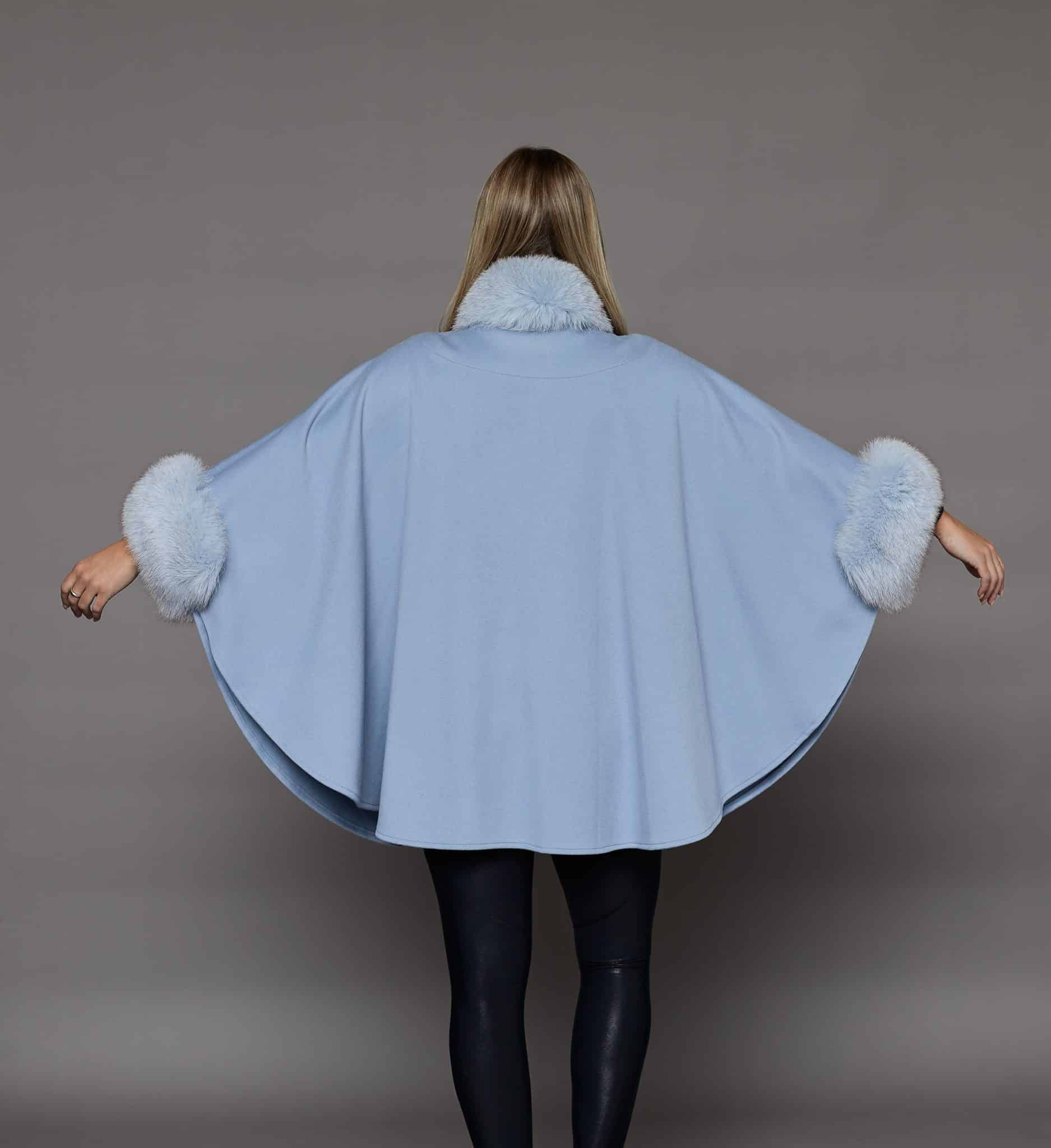 The Amy Loro Piana Super Fine Wool Cape - Baby Blue - Back