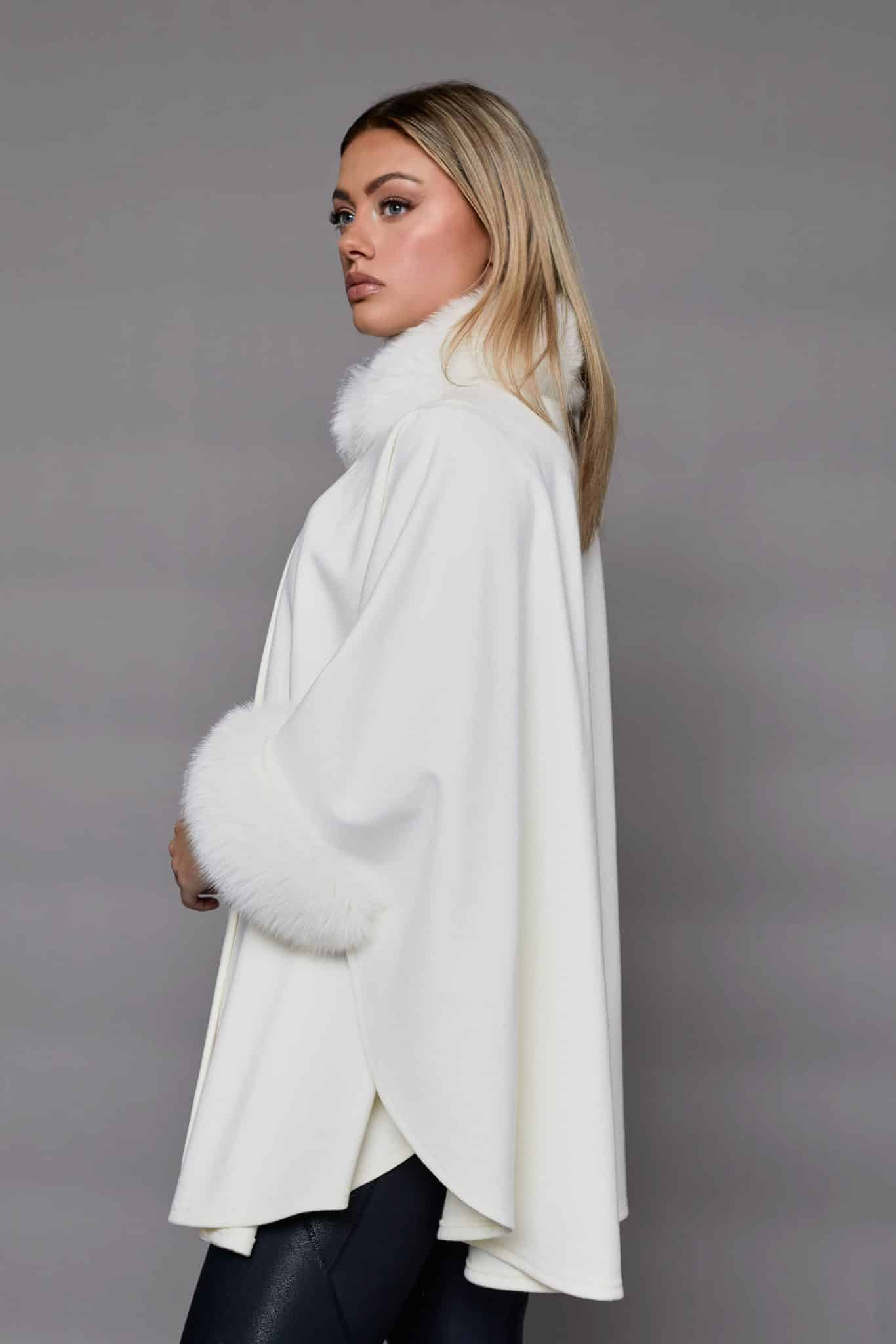 The Amy Loro Piana Super Fine Wool Cape - White - Side