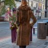 The Jill - Merino Lamb Stroller with Detachable Dyed Fox Collar - Coffee - Back